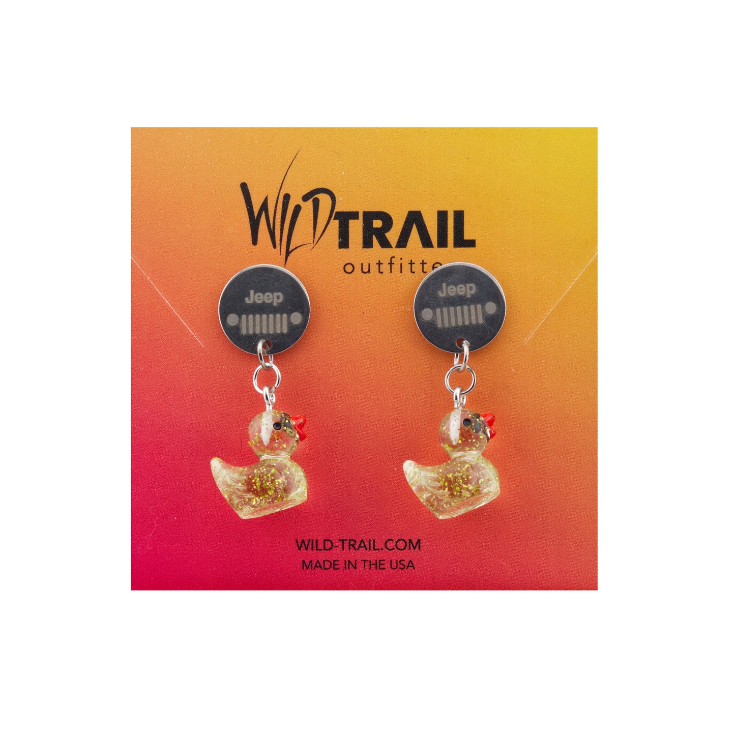 Duck Dangle Earrings - Clear with Gold Speckles