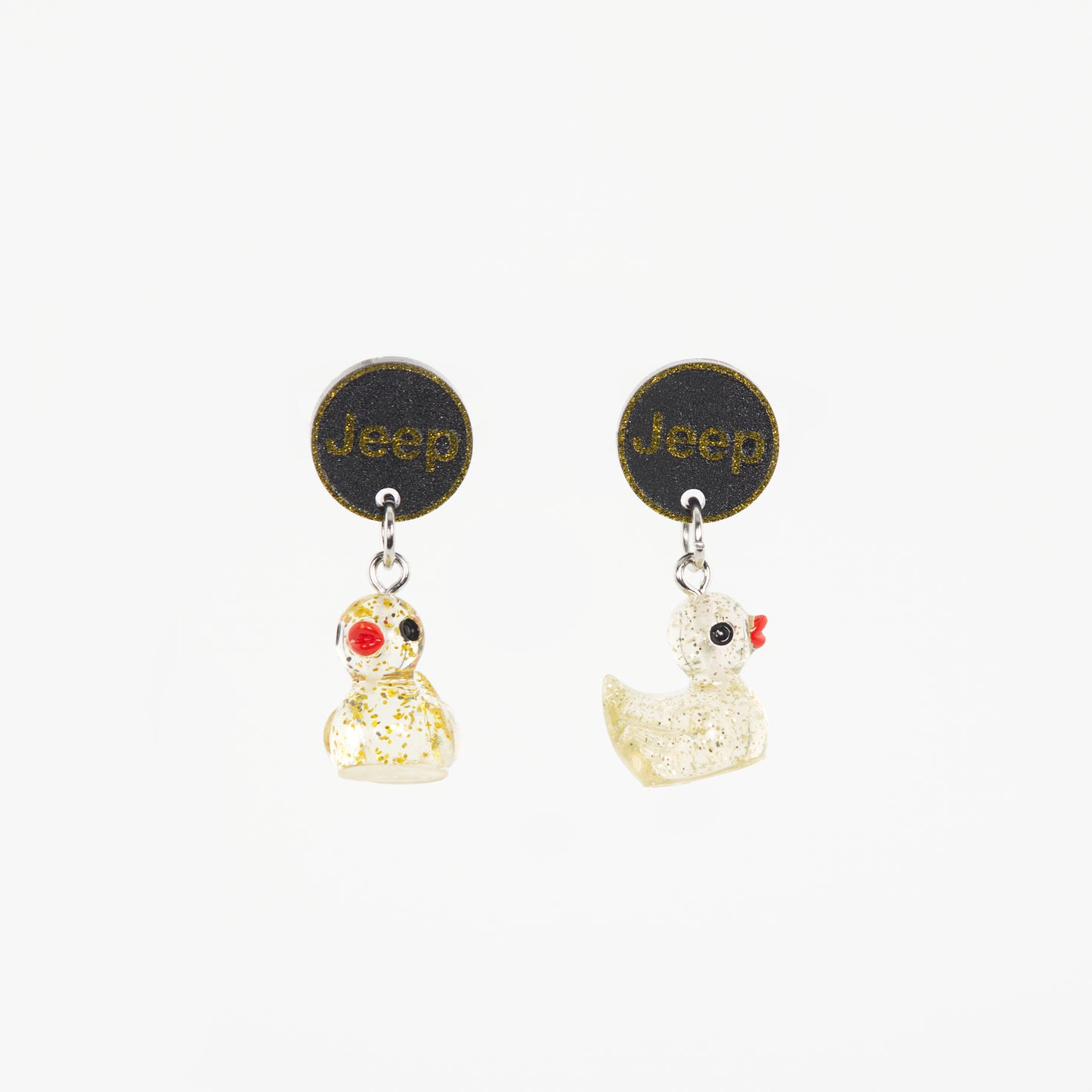 Duck Dangle Earrings - Clear with Gold Speckles