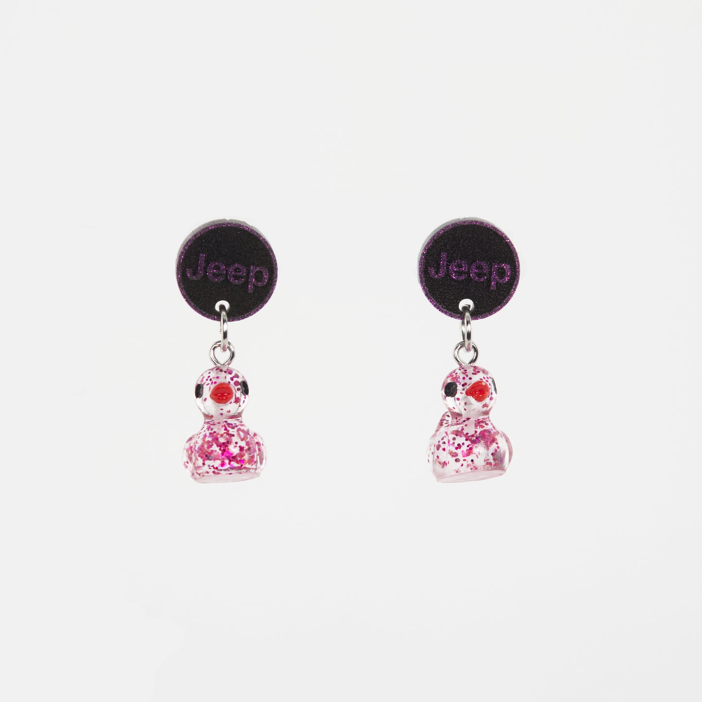 Duck Dangle Earrings - Clear with Orchid Speckles