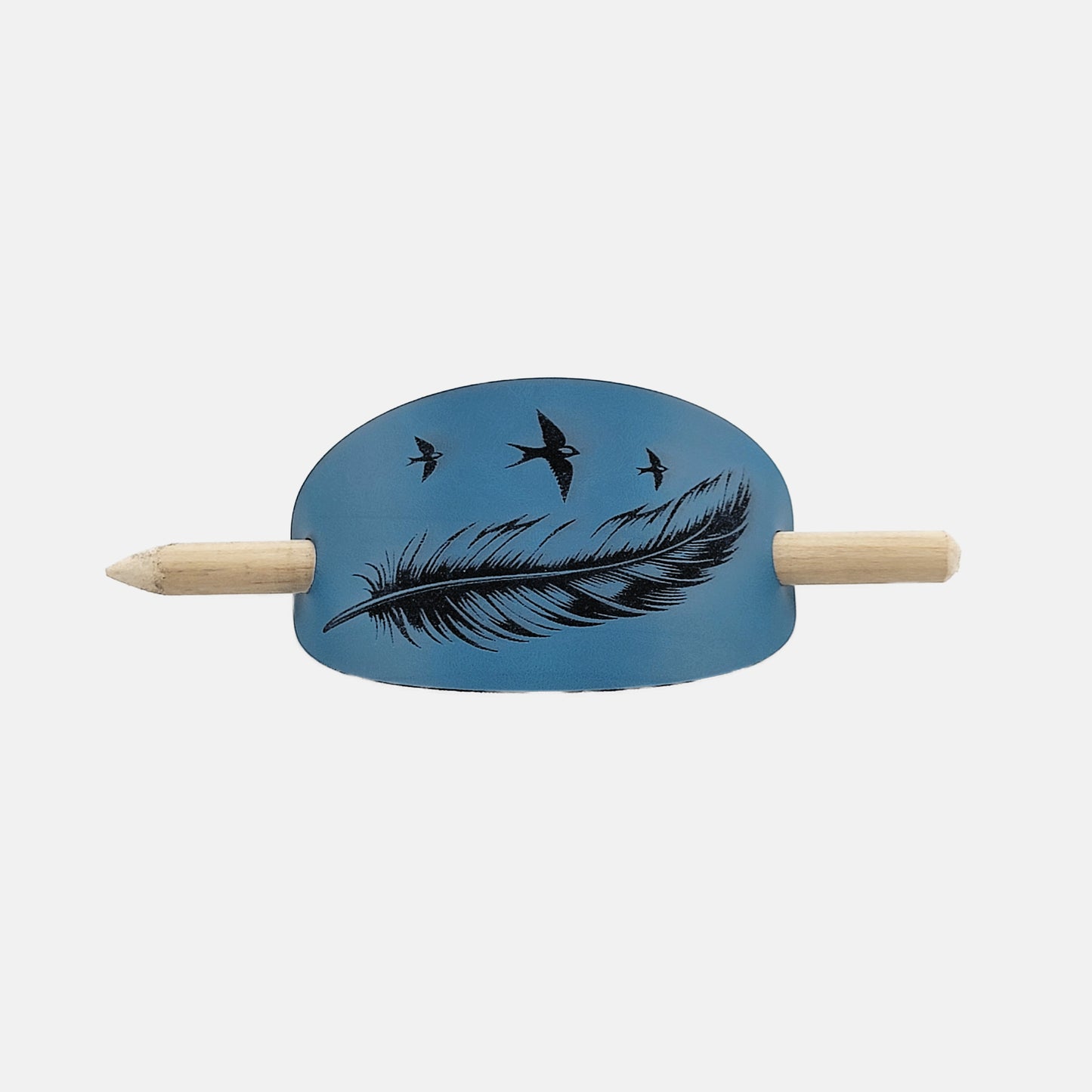 Feather Oval Hair Barrette - Blue & Black