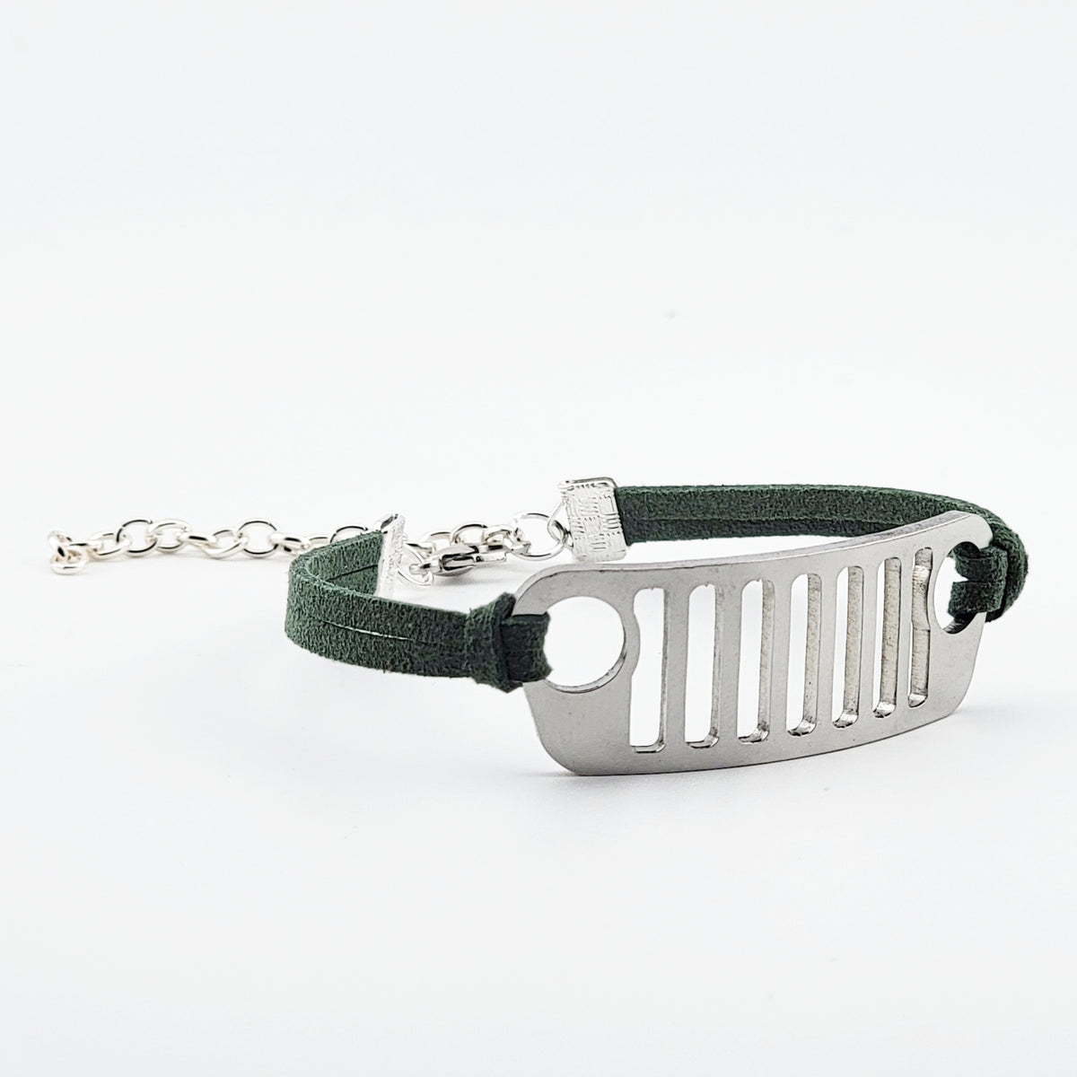 Jeep Grill Stainless Steel and Suede Bracelet - Green