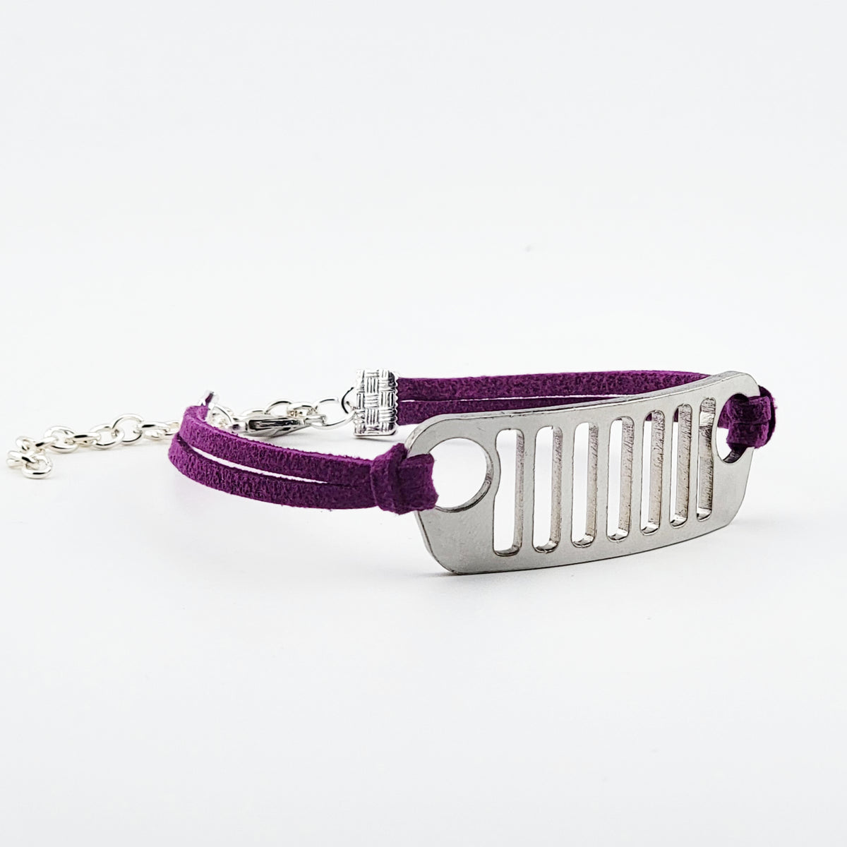 Jeep Grill Stainless Steel and Suede Bracelet - Purple