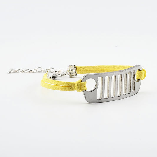 Jeep Grill Stainless Steel and Suede Bracelet - Yellow