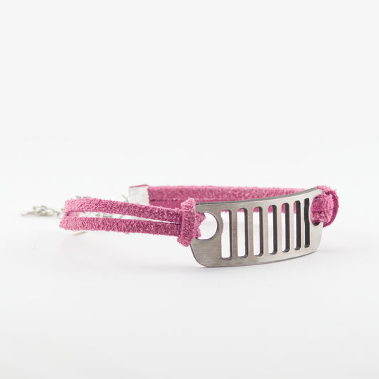 Jeep Grill Stainless Steel and Suede Bracelet - Pink
