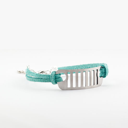 Jeep Grill Stainless Steel and Suede Bracelet - Teal