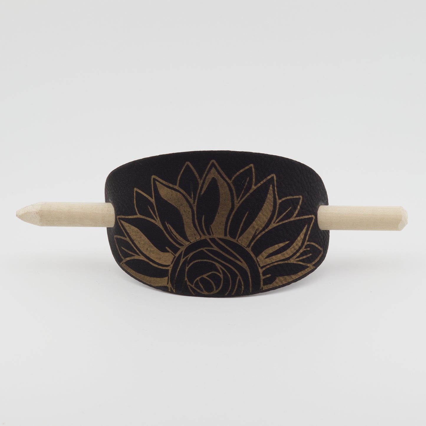 Sunflower Oval Hair Barrette - Gold & Black