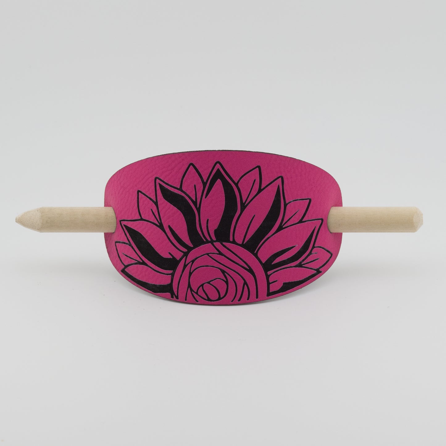 Sunflower Oval Hair Barrette - Pink & Black