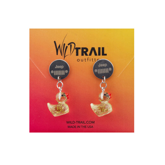 Duck Dangle Earrings - Clear with Gold Speckles