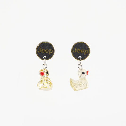 Duck Dangle Earrings - Clear with Gold Speckles