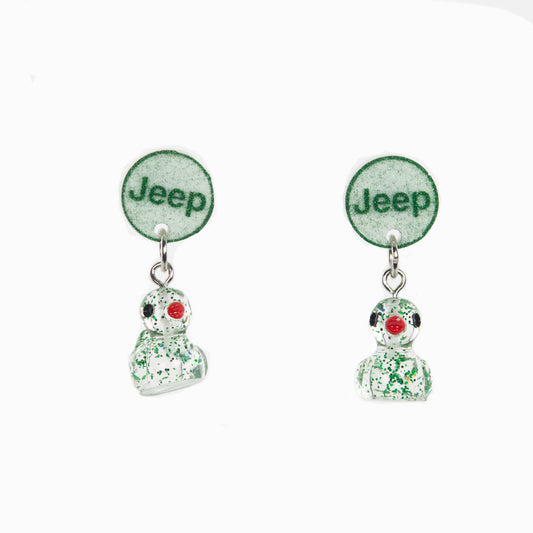Duck Dangle Earrings - Clear with Green Speckles