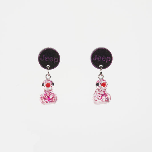 Duck Dangle Earrings - Clear with Purple Speckles