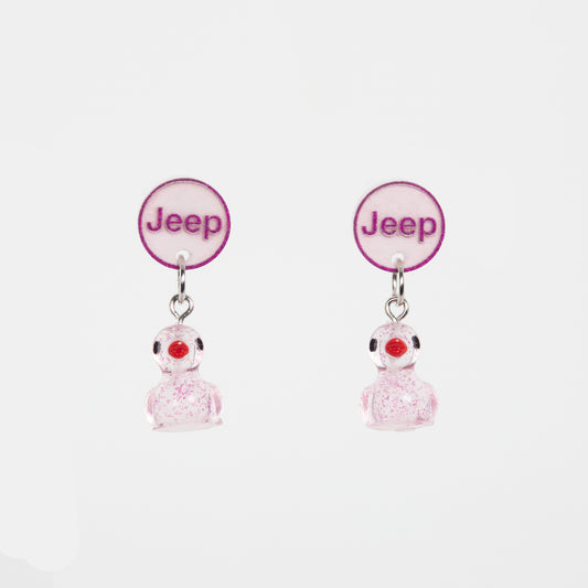 Duck Dangle Earrings - Clear with Hot Pink Speckles