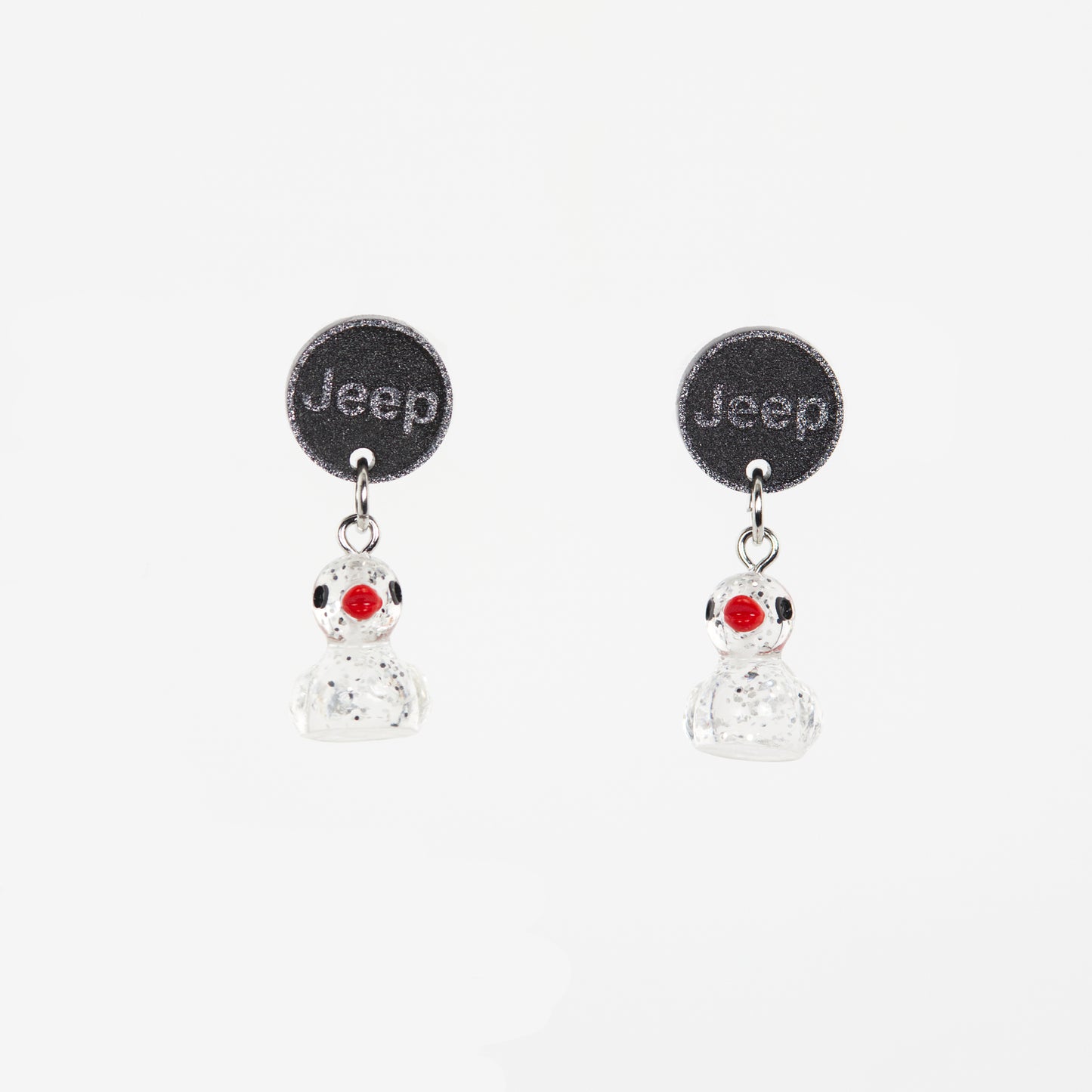 Duck Dangle Earrings - Clear with Silver Speckles