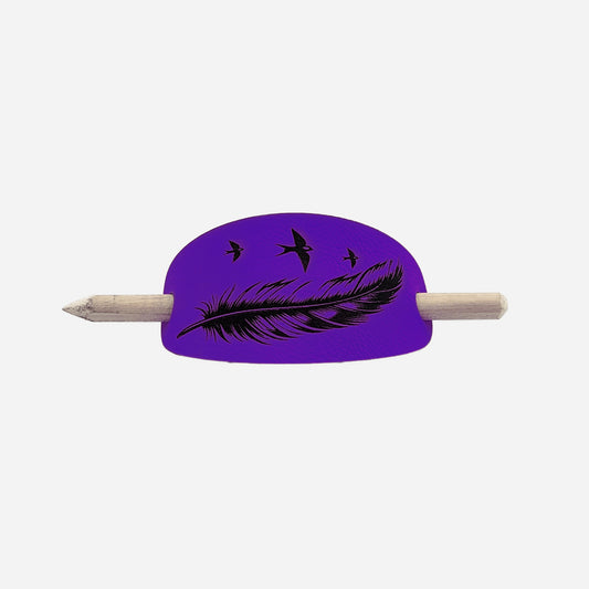 Feather Oval Hair Barrette - Purple & Black