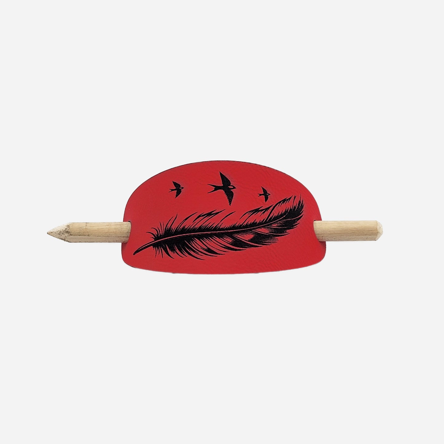 Feather Oval Hair Barrette - Red & Black