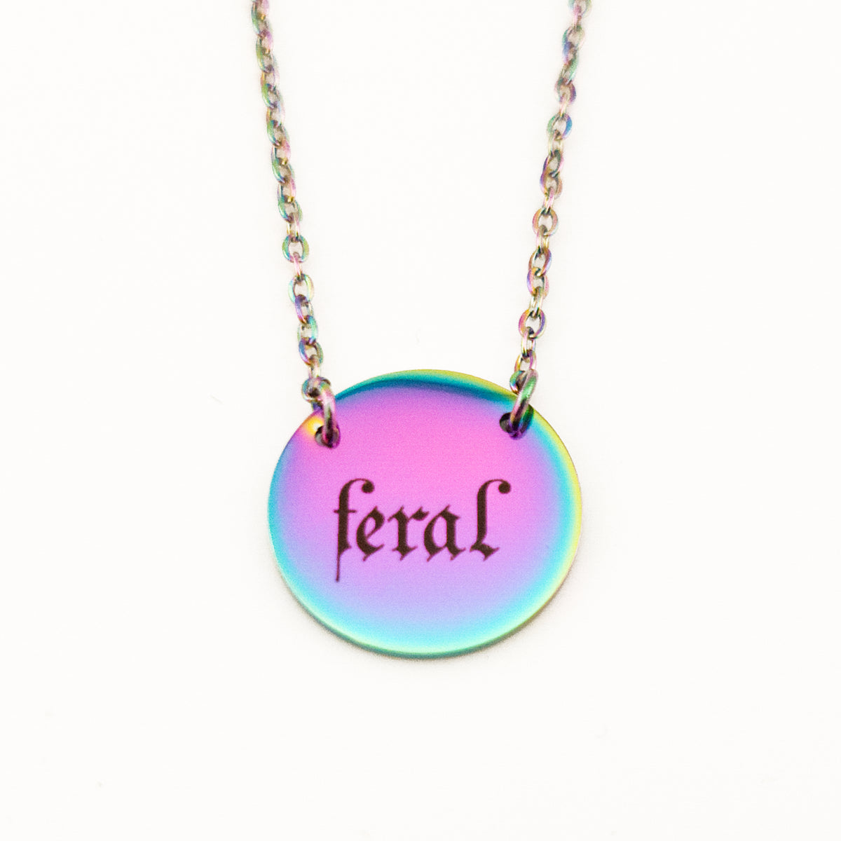 Feral Iridescent Stainless Steel Circle Necklace