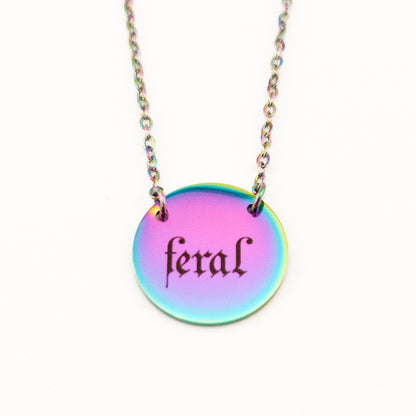 Feral Iridescent Stainless Steel Circle Necklace
