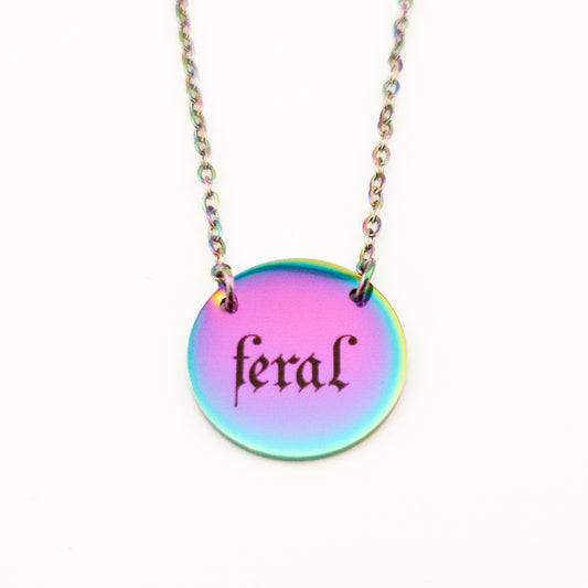 Feral Iridescent Stainless Steel Circle Necklace