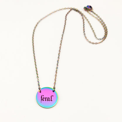 Feral Iridescent Stainless Steel Circle Necklace