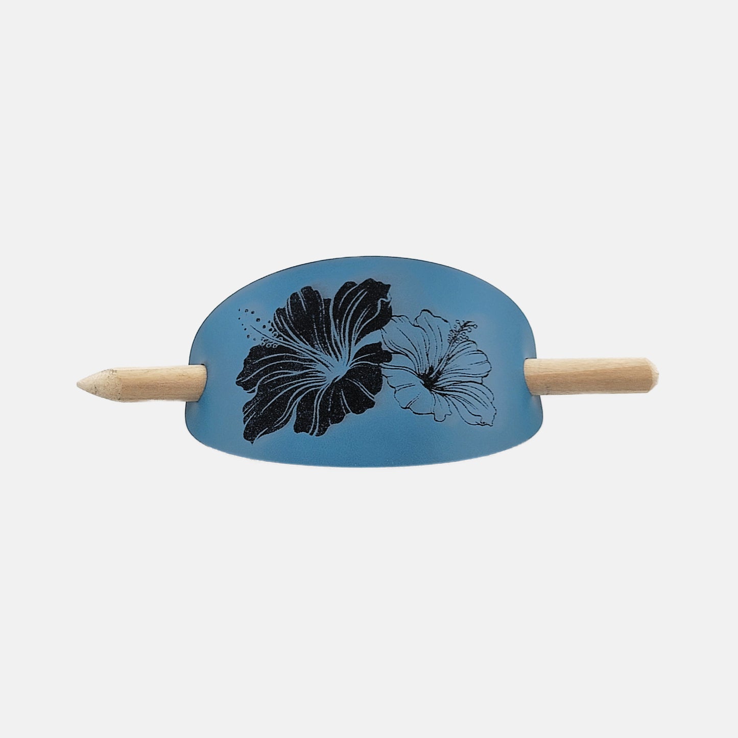Hibiscus Oval Hair Barrette - Blue & Black