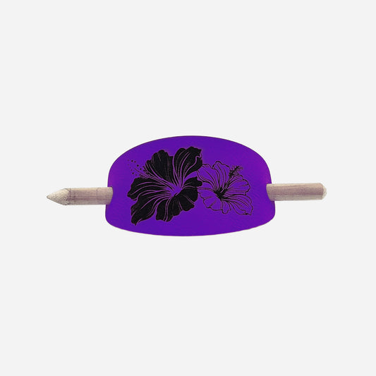 Hibiscus Oval Hair Barrette - Purple & Black