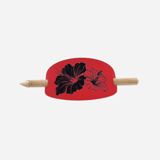 Hibiscus Oval Hair Barrette - Red & Black