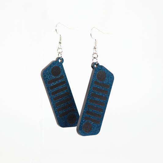 Jeep JL Blue Glitter Grill Acrylic Earrings