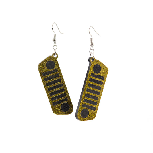 Jeep JL Gold Glitter Grill Acrylic Earrings