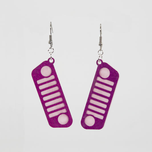 Jeep JL Pink Glitter Grill Acrylic Earrings
