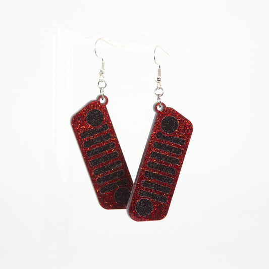Jeep JL Red Glitter Grill Acrylic Earrings