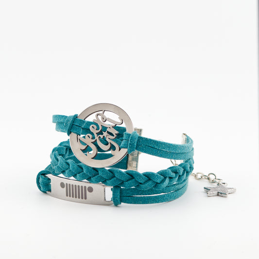 Jeep Girl Stainless Steel and Suede Bracelet - Aqua