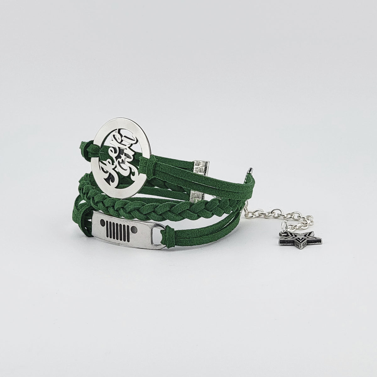 Jeep Girl Stainless Steel and Suede Bracelet - Green