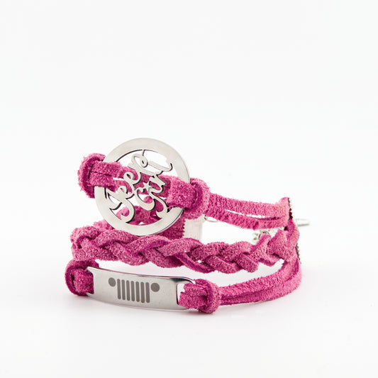 Jeep Girl Stainless Steel and Suede Bracelet - Pink