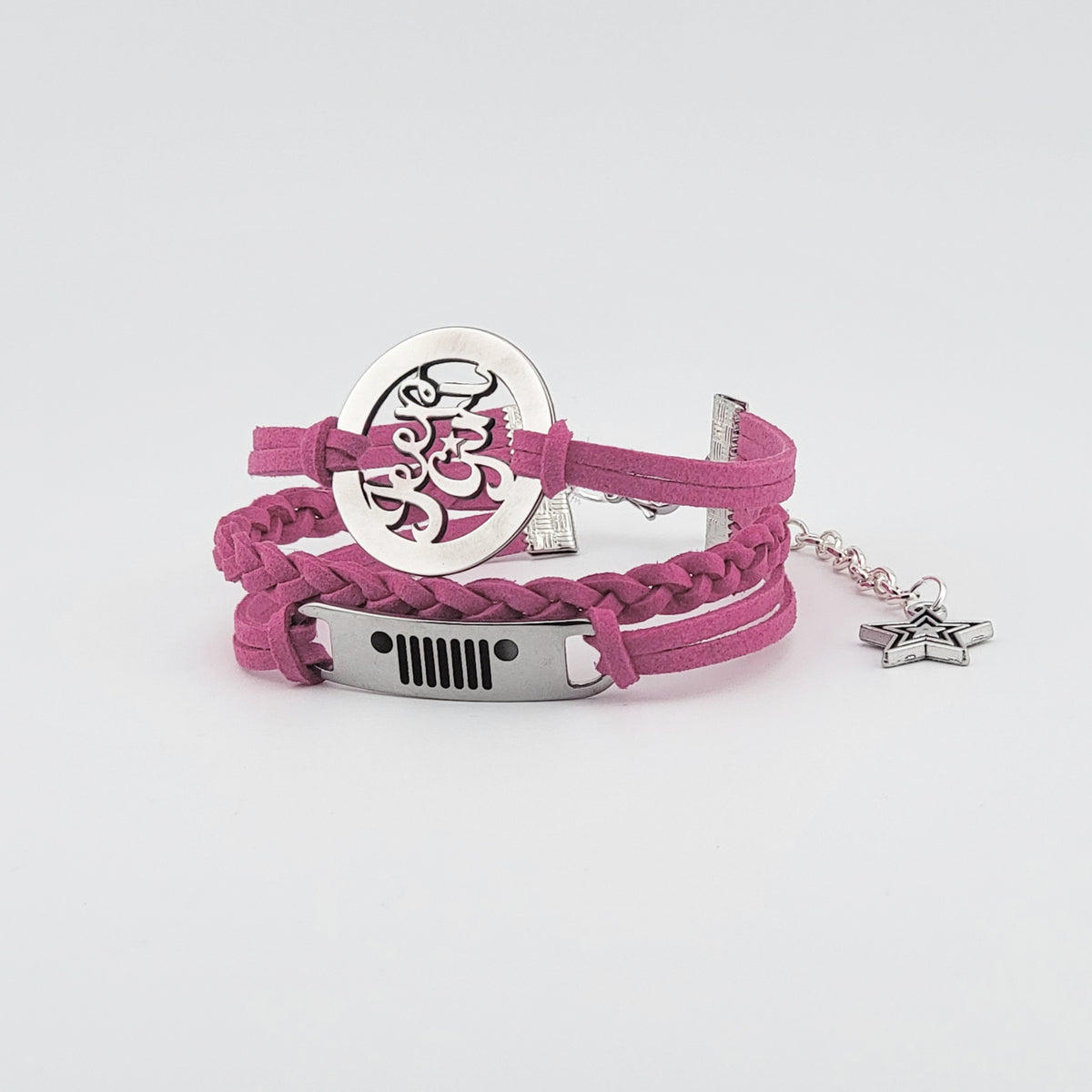 Jeep Girl Stainless Steel and Suede Bracelet - Pink