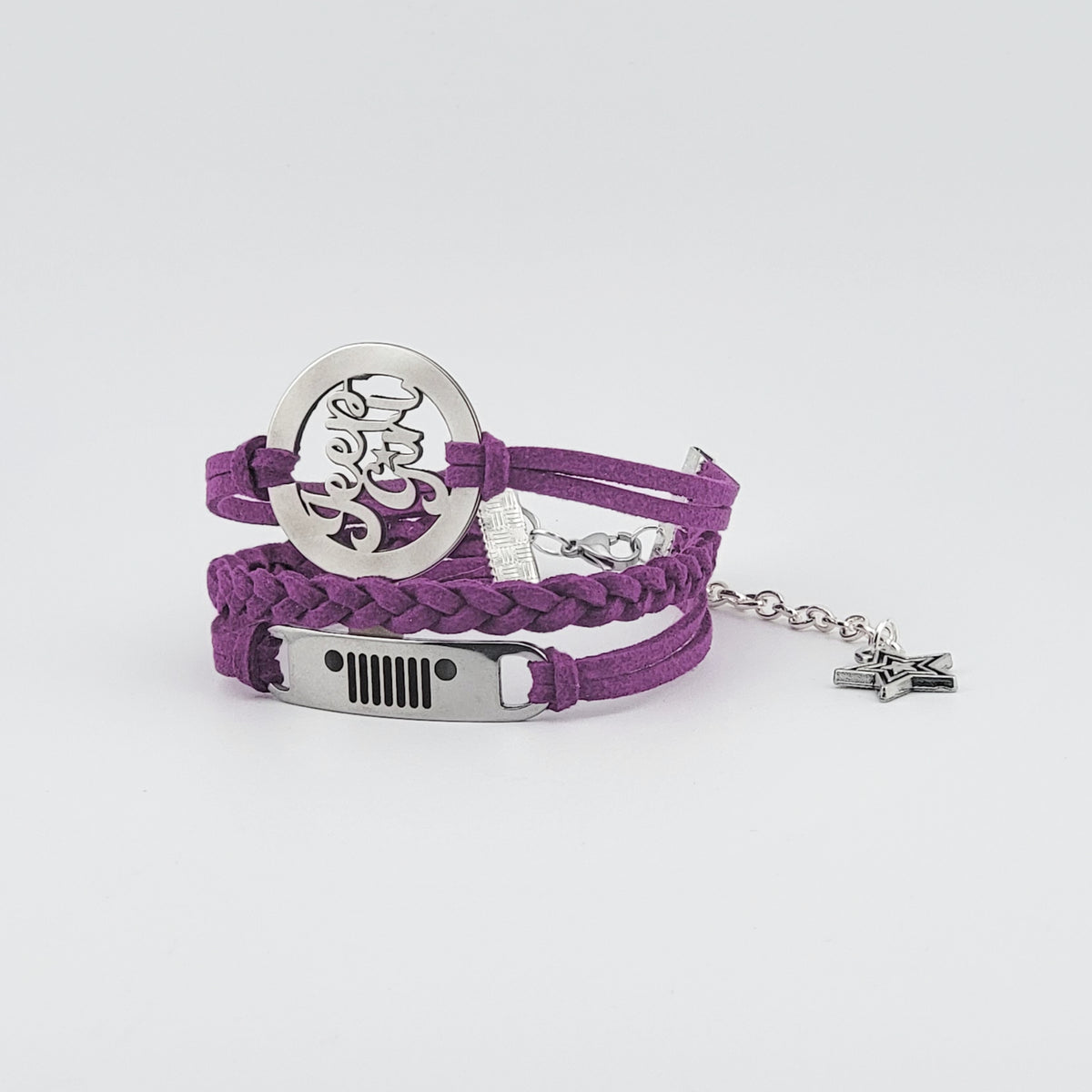 Jeep Girl Stainless Steel and Suede Bracelet - Purple