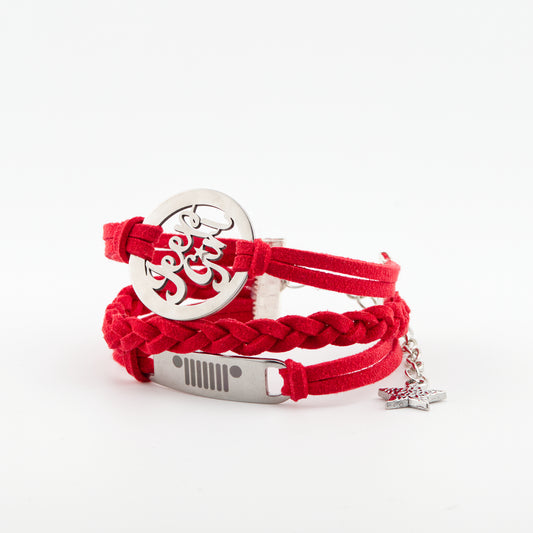 Jeep Girl Stainless Steel and Suede Bracelet - Red
