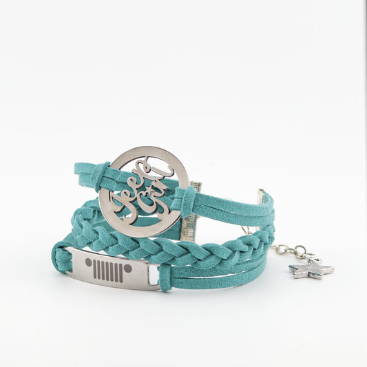 Jeep Girl Stainless Steel and Suede Bracelet - Teal