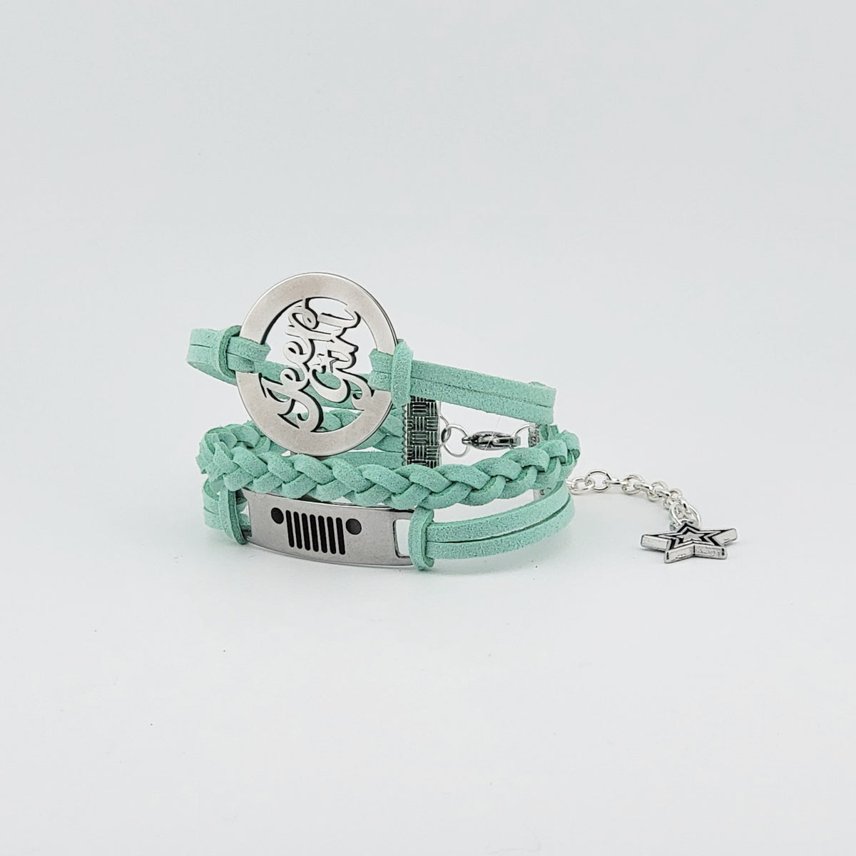 Jeep Girl Stainless Steel and Suede Bracelet - Teal