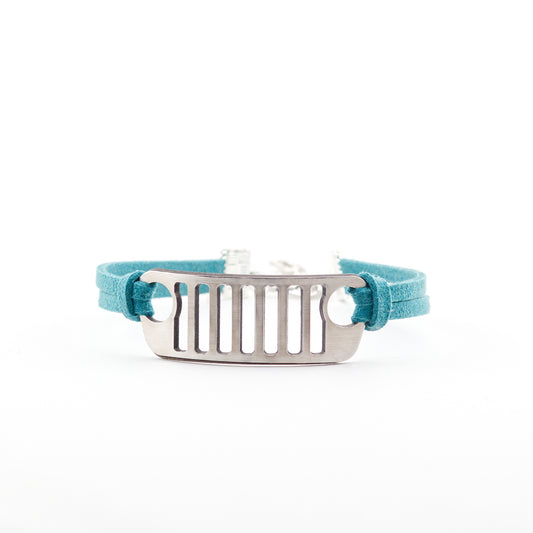 Jeep Grill Stainless Steel and Suede Bracelet - Aqua