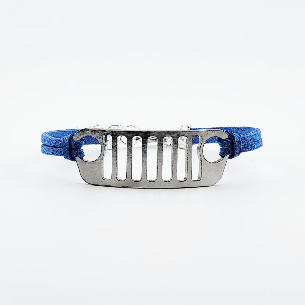 Jeep Grill Stainless Steel and Suede Bracelet - Blue