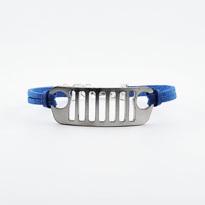 Jeep Grill Stainless Steel and Suede Bracelet - Blue