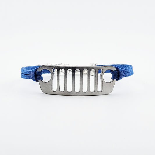 Jeep Grill Stainless Steel and Suede Bracelet - Blue