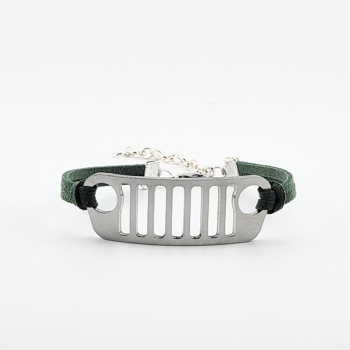 Jeep Grill Stainless Steel and Suede Bracelet - Green
