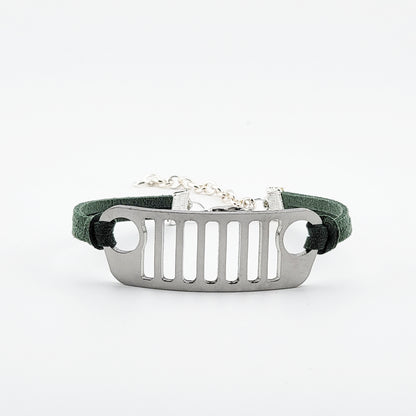 Jeep Grill Stainless Steel and Suede Bracelet - Green