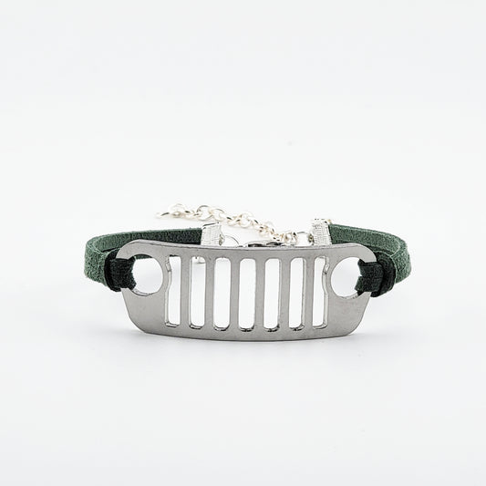 Jeep Grill Stainless Steel and Suede Bracelet - Green