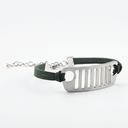 Jeep Grill Stainless Steel and Suede Bracelet - Green