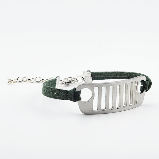 Jeep Grill Stainless Steel and Suede Bracelet - Green