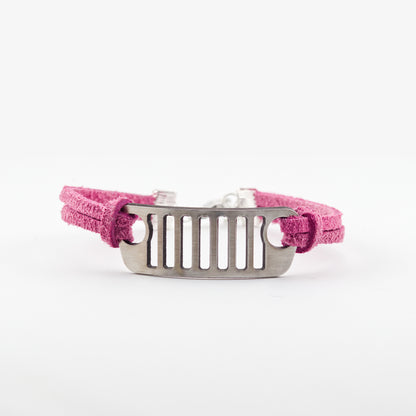 Jeep Grill Stainless Steel and Suede Bracelet - Pink