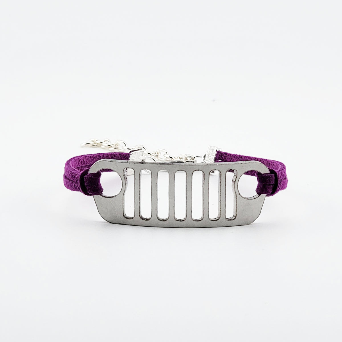 Jeep Grill Stainless Steel and Suede Bracelet - Purple