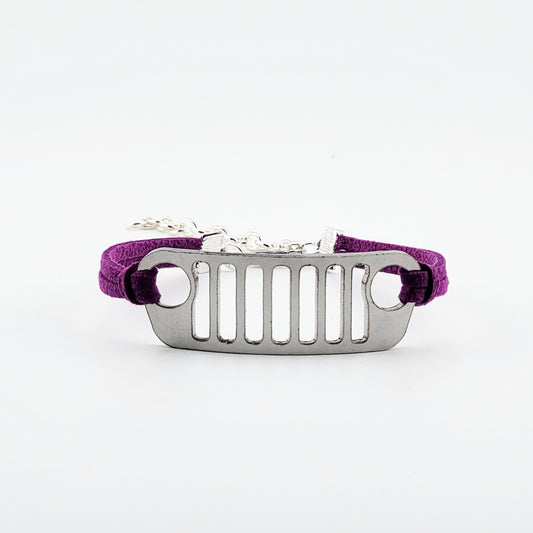 Jeep Grill Stainless Steel and Suede Bracelet - Purple